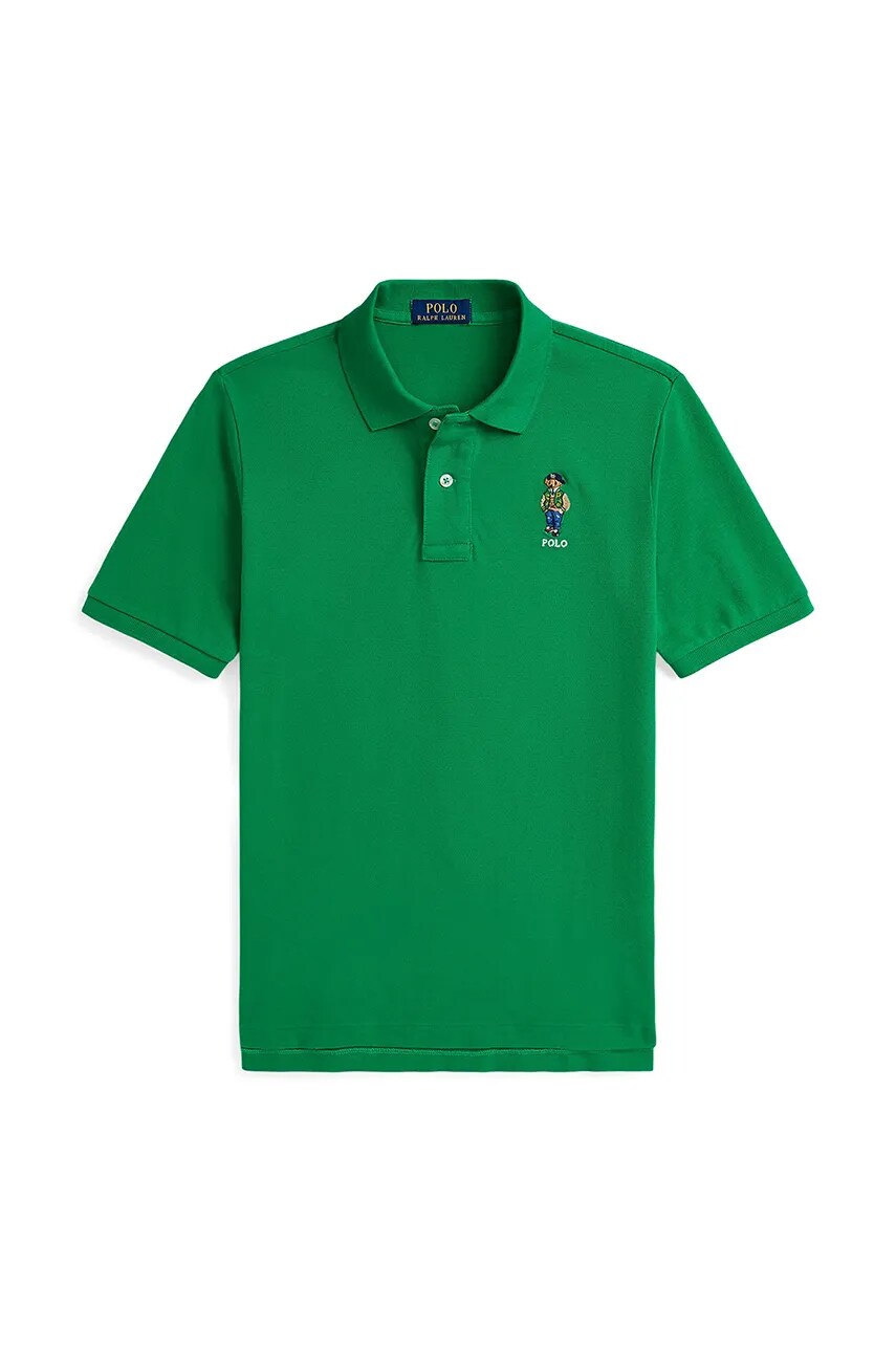 Levně Dětská bavlněná polokošile Polo Ralph Lauren zelená barva, 323952585001