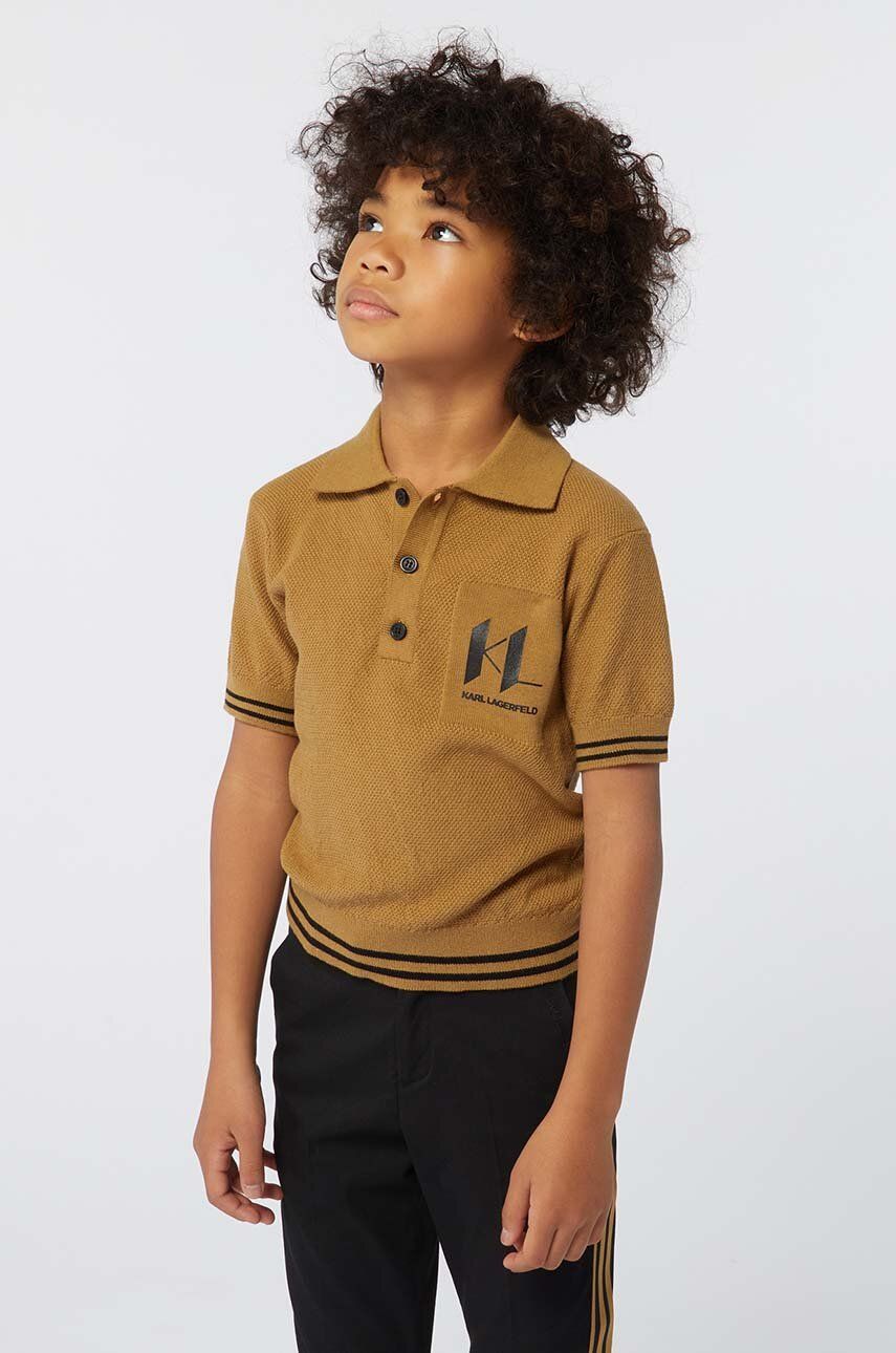Karl Lagerfeld tricouri polo din bumbac pentru copii culoarea maro, cu imprimeu, Z30246