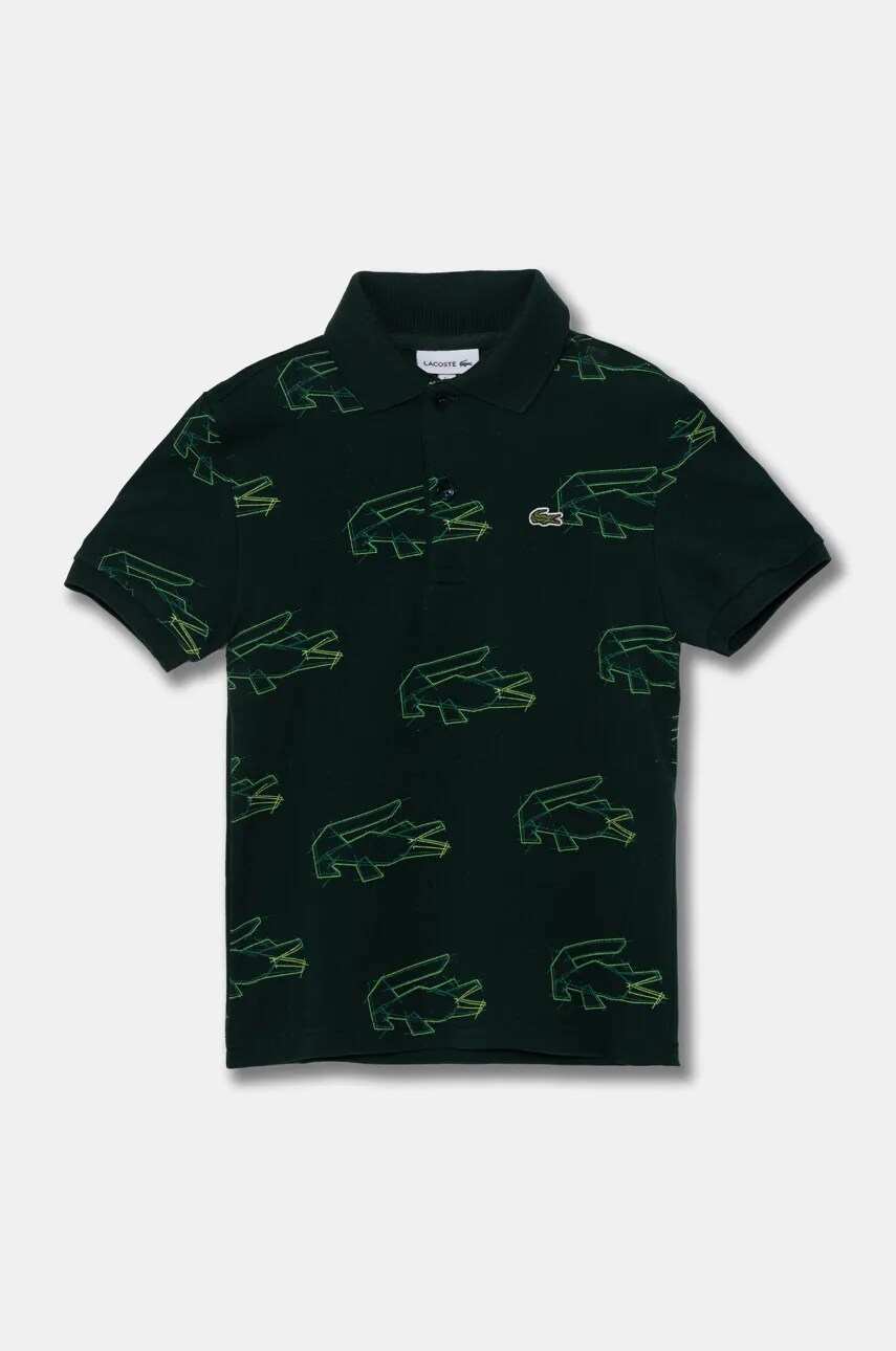 

Детска памучна тениска с яка Lacoste в зелено с десен PJ5663, Зелен