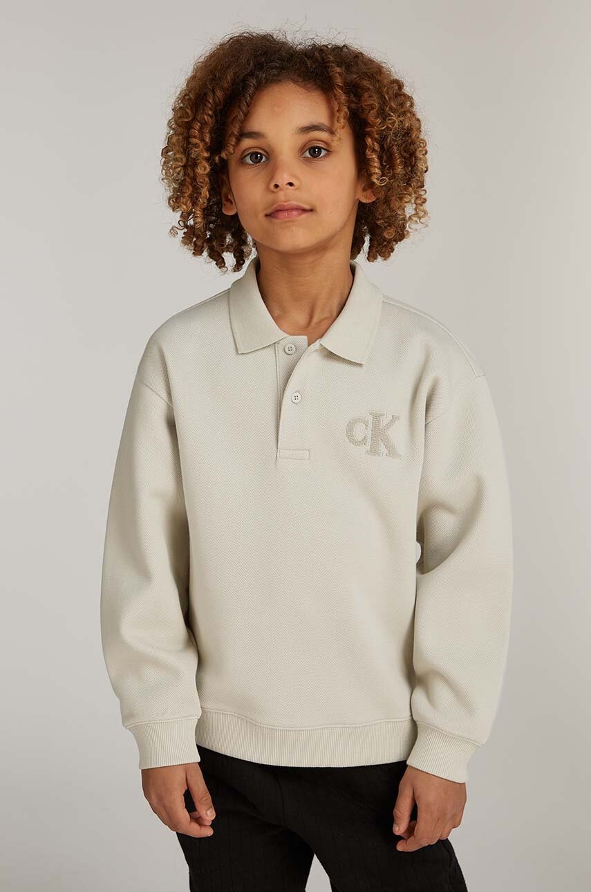 

Детски суичър Calvin Klein Jeans в бежово с изчистен дизайн IB0IB02231, Бежов