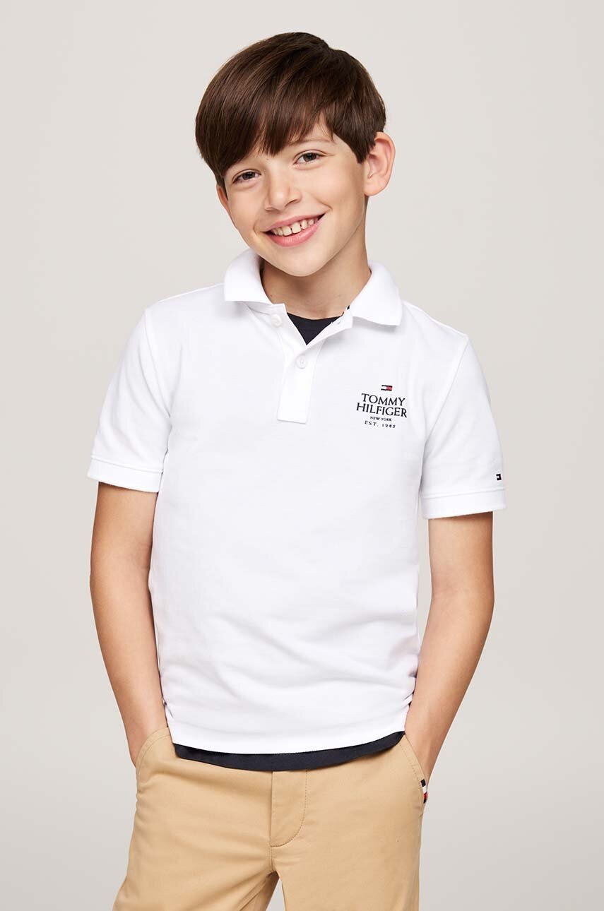 

Детска памучна тениска с яка Tommy Hilfiger в бяло с апликация KB0KB09272, Бял