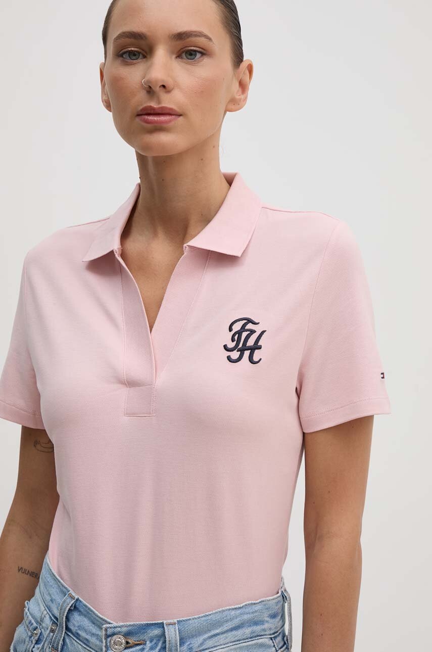 

Тениска с яка Tommy Hilfiger в розово WW0WW42607, Розов