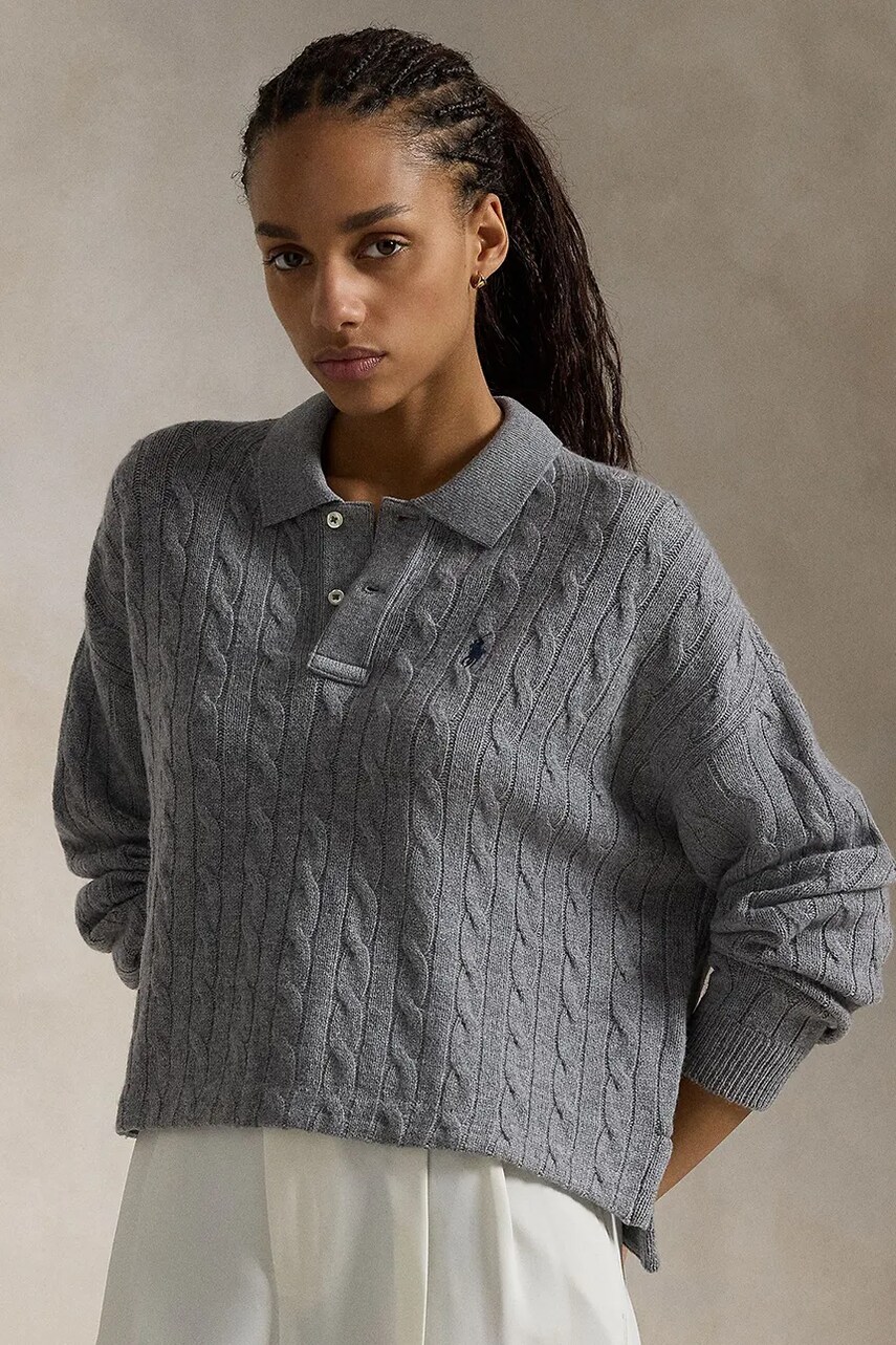 

Вълнен пуловер Polo Ralph Lauren дамски в синьо 211910158, Сив