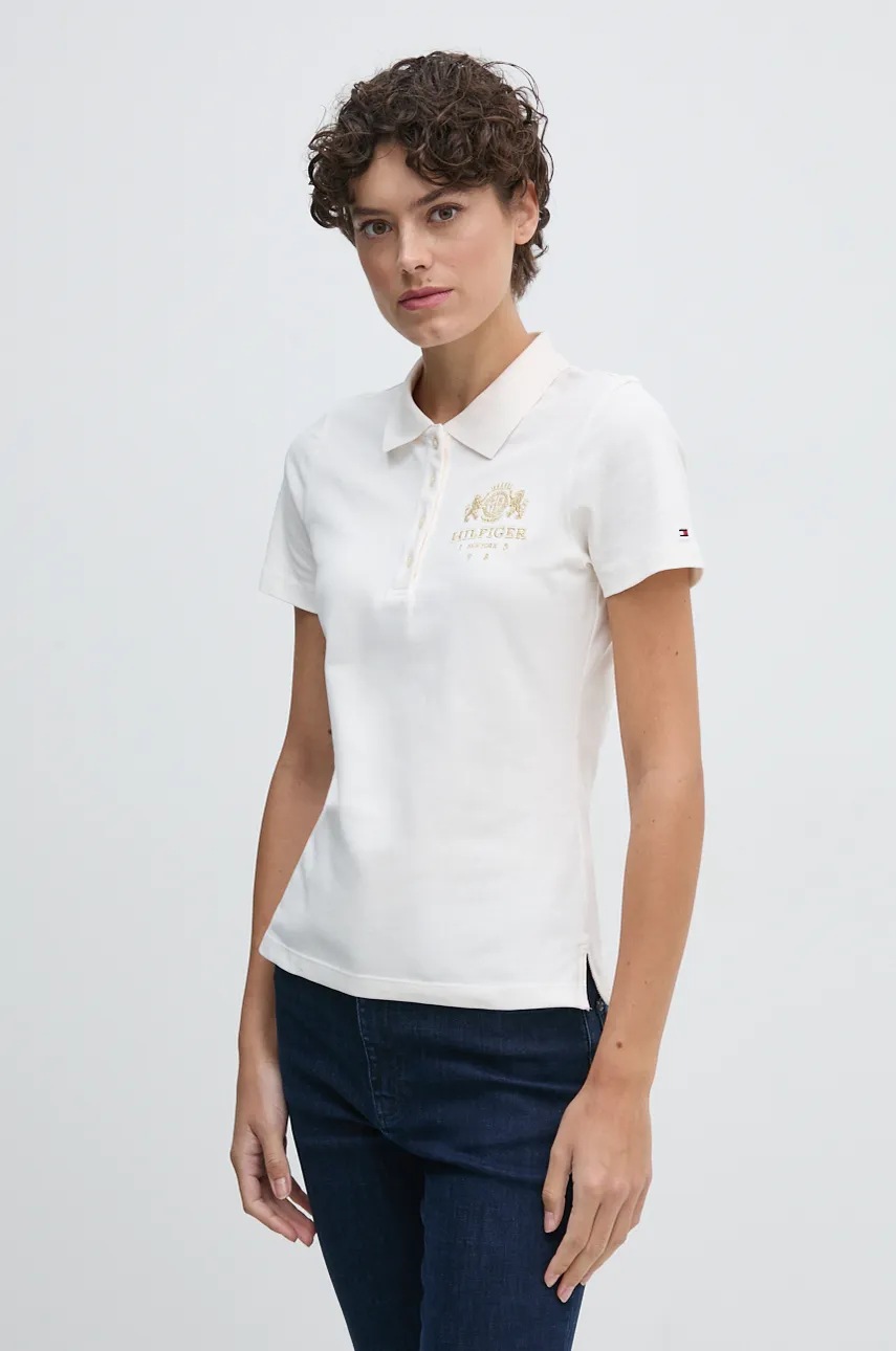 

Тениска с яка Tommy Hilfiger в бежово WW0WW43609, Бежов