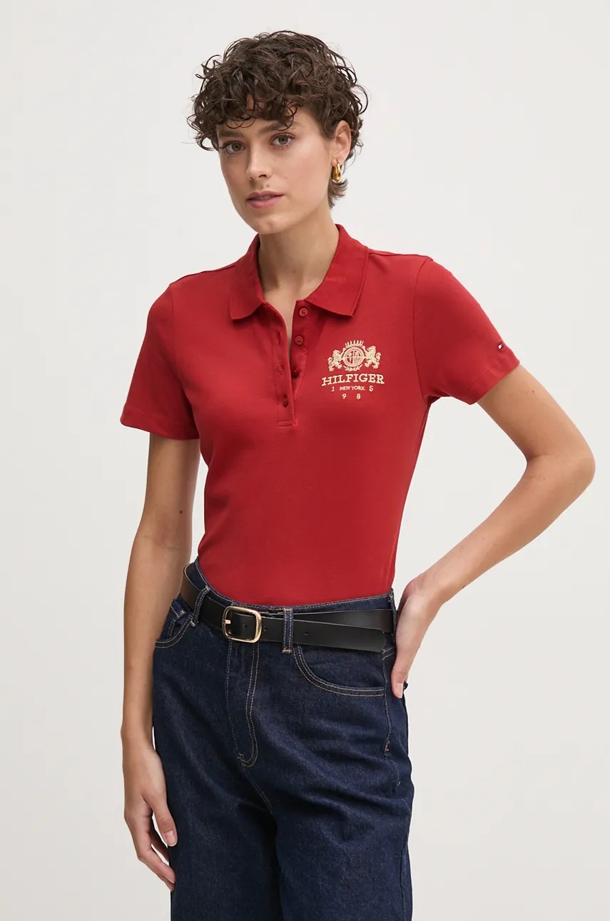 

Тениска с яка Tommy Hilfiger в бордо WW0WW43609