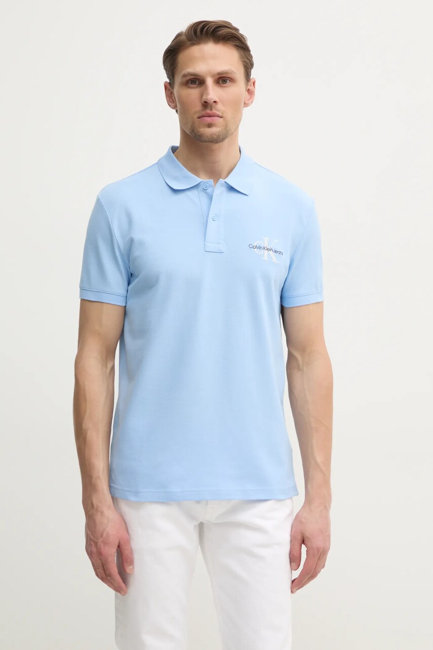 Levně Polo tričko Calvin Klein Jeans modrá barva, s aplikací, J30J325664