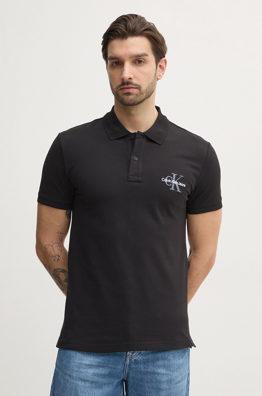 Levně Polo tričko Calvin Klein Jeans černá barva, s aplikací, J30J325664