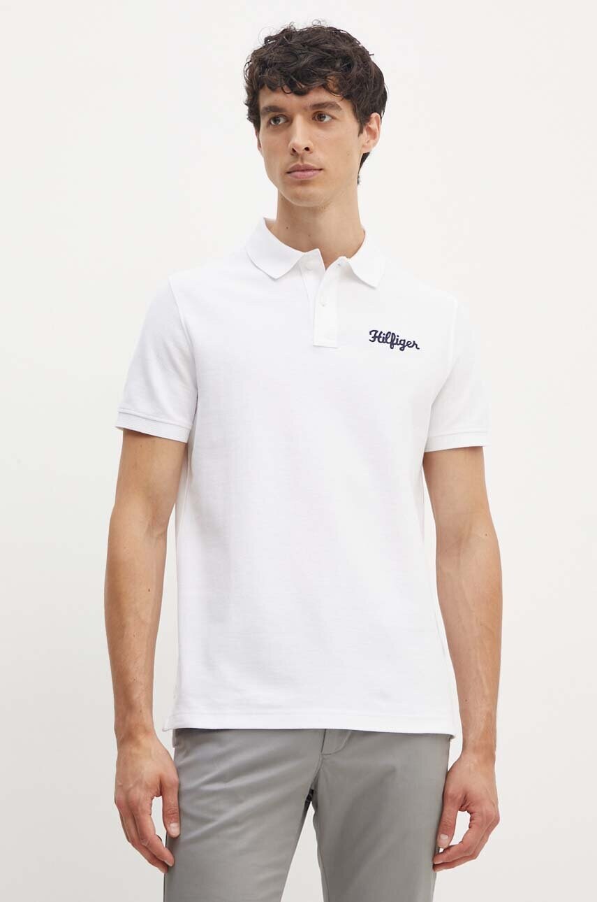 Levně Bavlněné polo tričko Tommy Hilfiger bílá barva, s aplikací, MW0MW35603