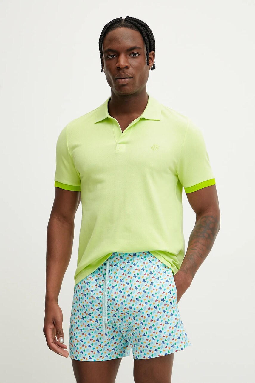 Vilebrequin polo de bumbac PALATIN culoarea verde, neted, PLTAN100