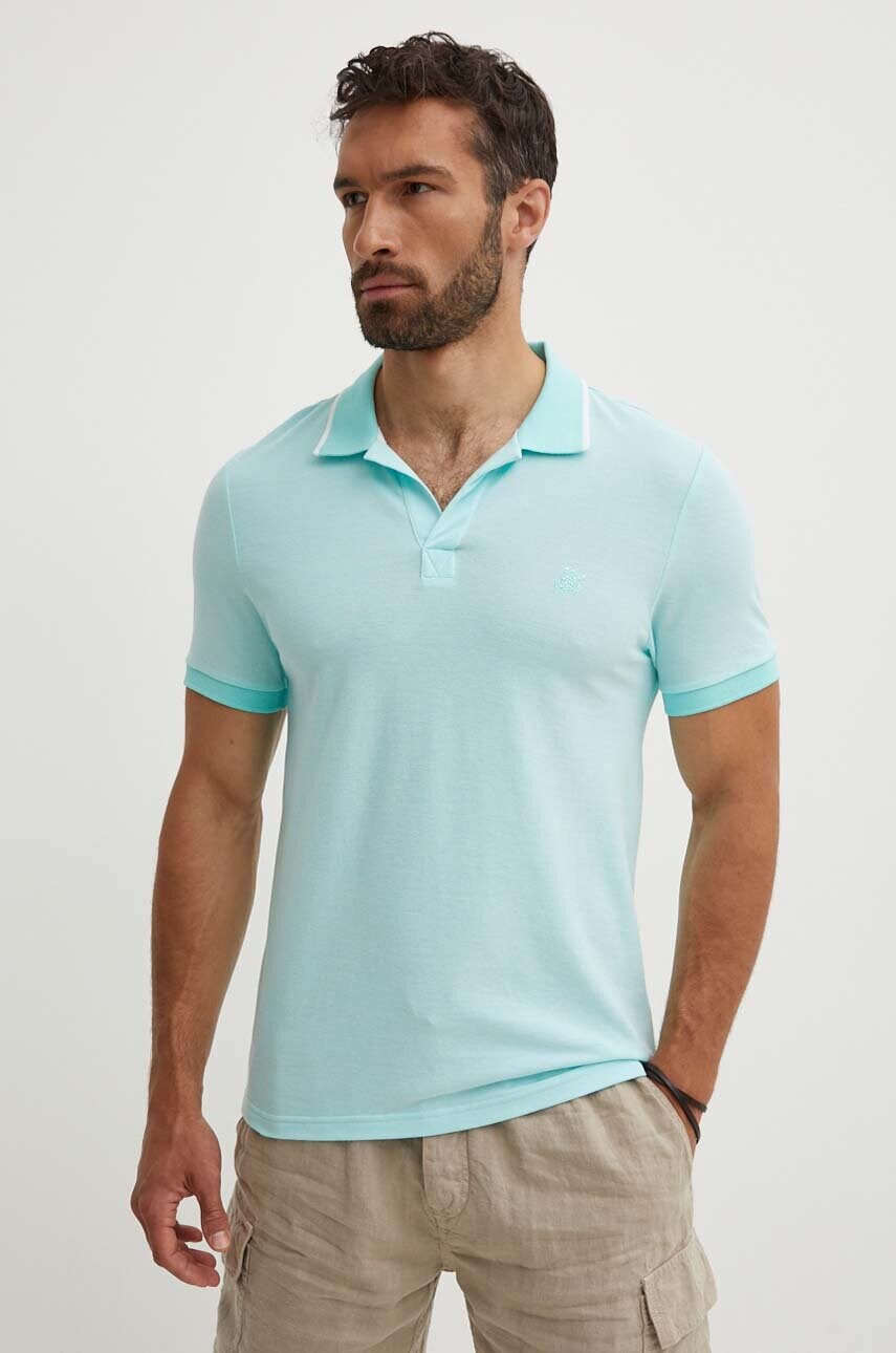 Vilebrequin polo de bumbac PALATIN culoarea turcoaz, neted, PLTAN300