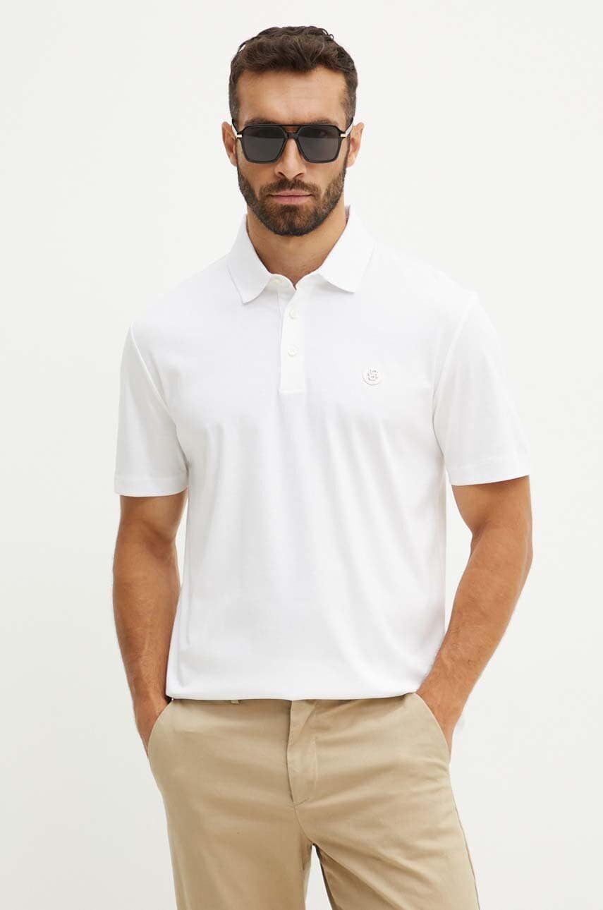 BOSS polo de bumbac culoarea alb, neted, 50520297