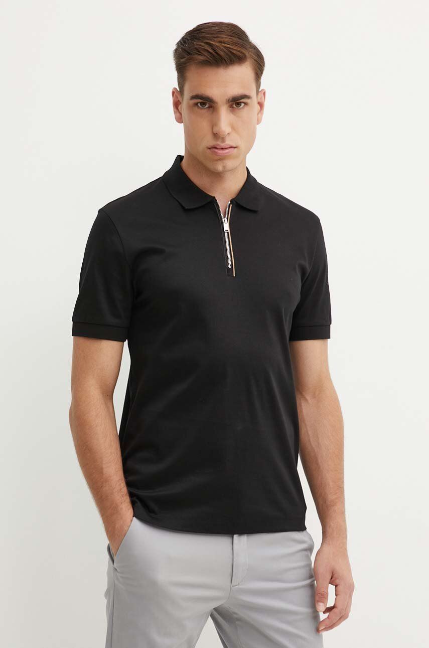 Bavlnené polo tričko BOSS čierna farba, jednofarebné, 50521118