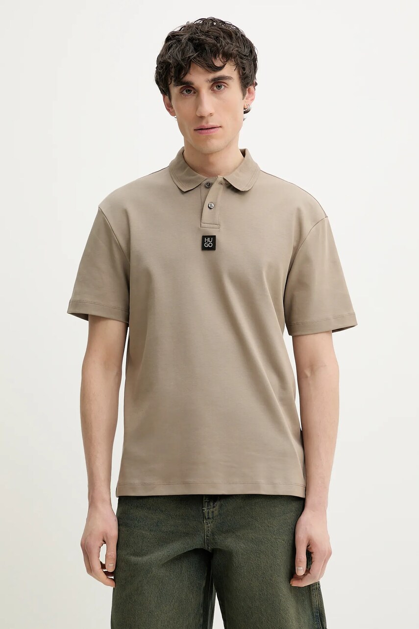 HUGO polo de bumbac culoarea maro, neted, 50517638