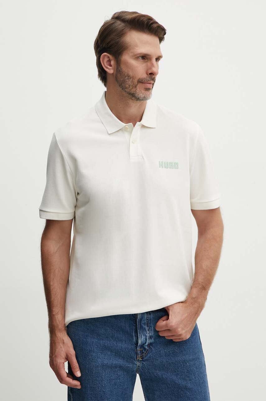 HUGO polo de bumbac culoarea bej, neted, 50516651