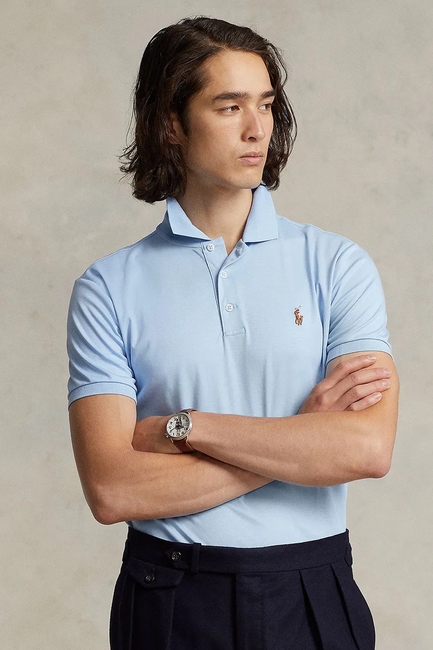 Polo Ralph Lauren polo bawełniane kolor niebieski gładki 710713130