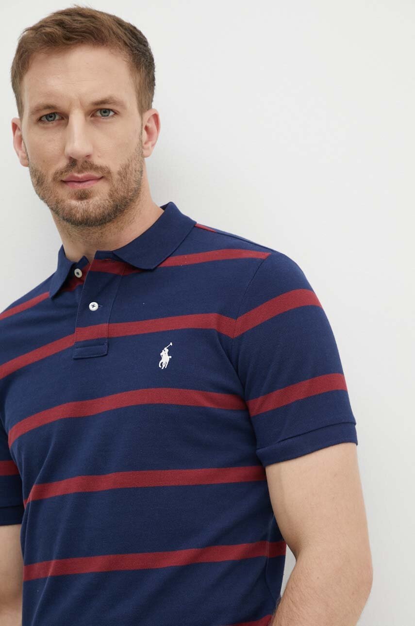 

Памучна тениска с яка Polo Ralph Lauren в тъмносиньо с десен 710941433, Тъмносин