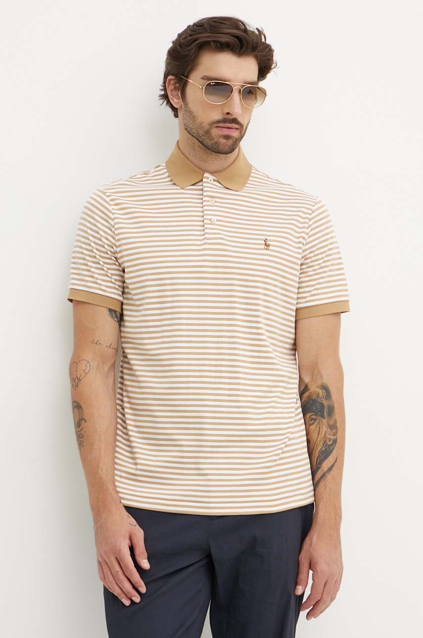 

Памучна тениска с яка Polo Ralph Lauren в кафяво с десен 710941504, Кафяв