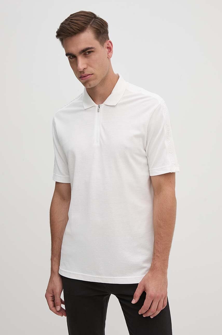 Armani Exchange polo de bumbac culoarea alb, cu imprimeu, 6DZFLC ZJM5Z