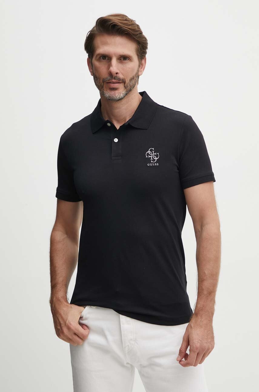 

Тениска с яка Guess NOLAN в черно с апликация M4YP66 J1314, Черен