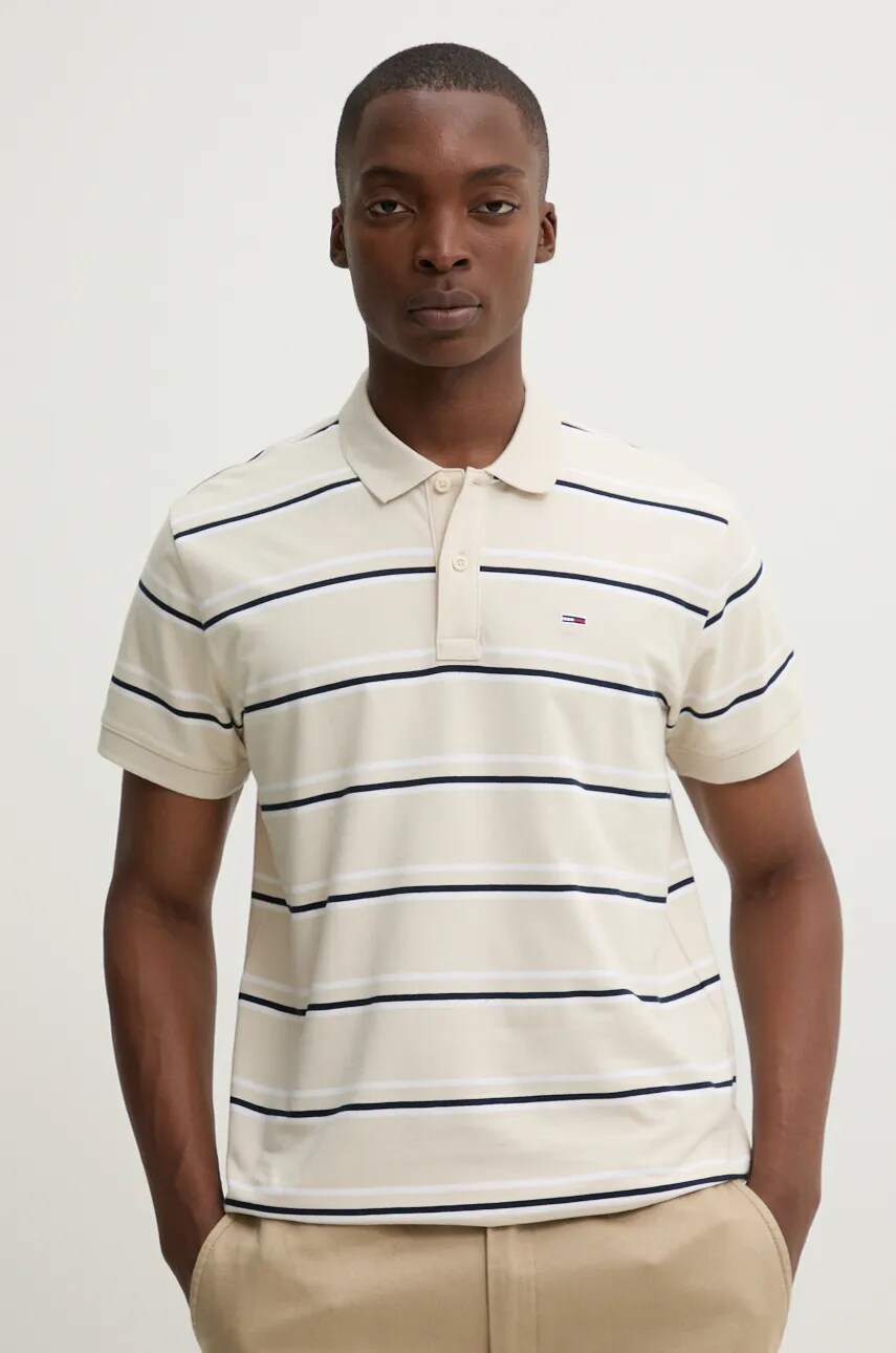 Tommy Jeans polo de bumbac culoarea bej, modelator, DM0DM19502