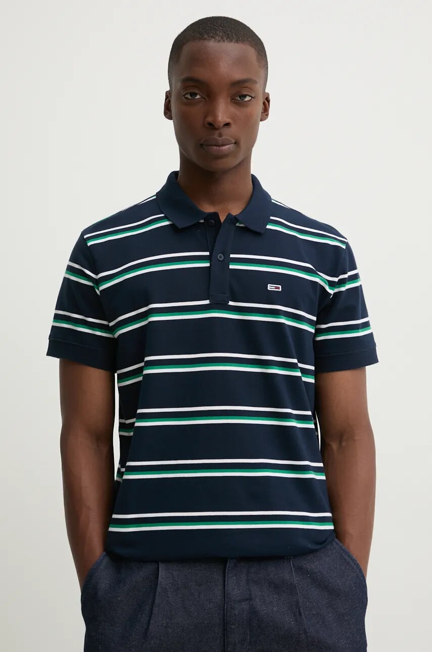 Tommy Jeans polo de bumbac culoarea albastru marin, modelator, DM0DM19502