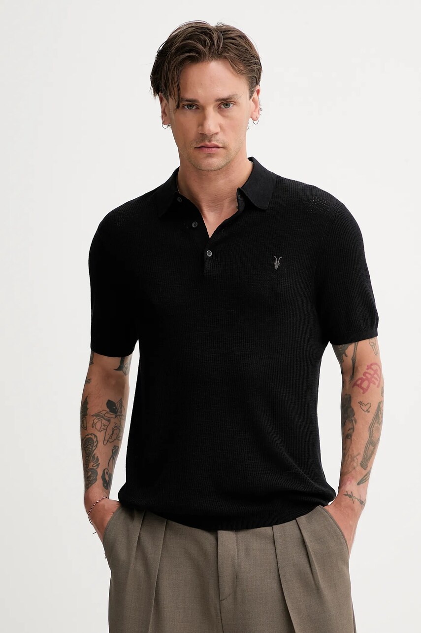 AllSaints polo de bumbac AUBREY SS culoarea gri, uni, M020KA