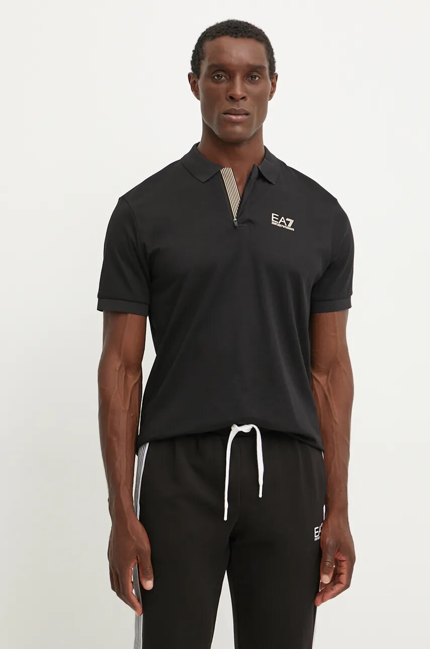 EA7 Emporio Armani polo de bumbac culoarea negru, cu imprimeu, PJOLZ.6DPF09