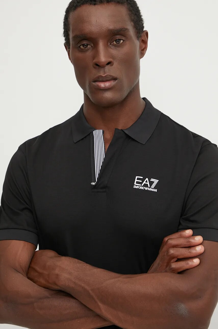 EA7 Emporio Armani polo de bumbac culoarea negru, cu imprimeu, PJOLZ.6DPF09
