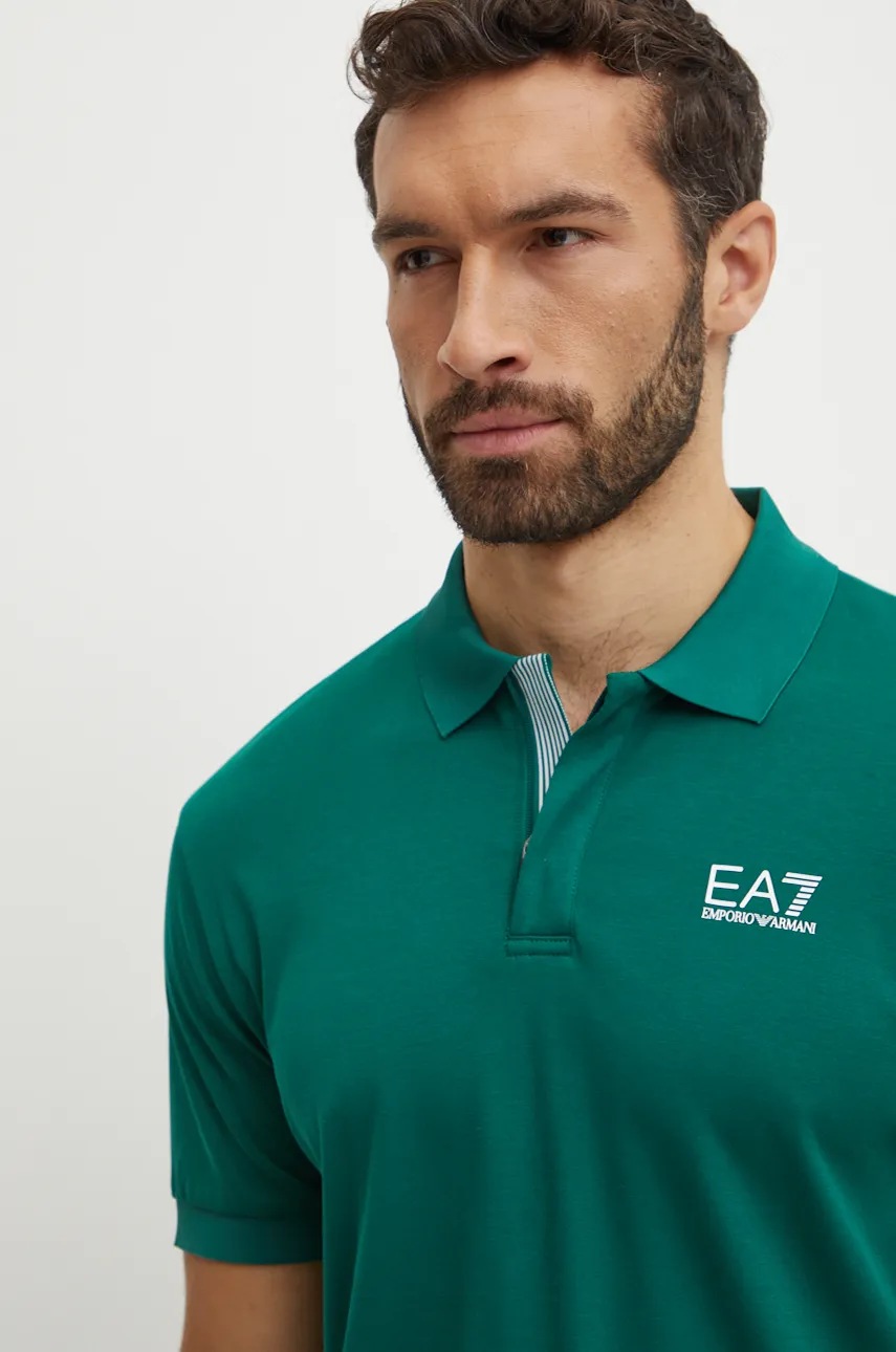 Бавовняне поло EA7 Emporio Armani колір зелений однотонне PJOLZ.6DPF09 