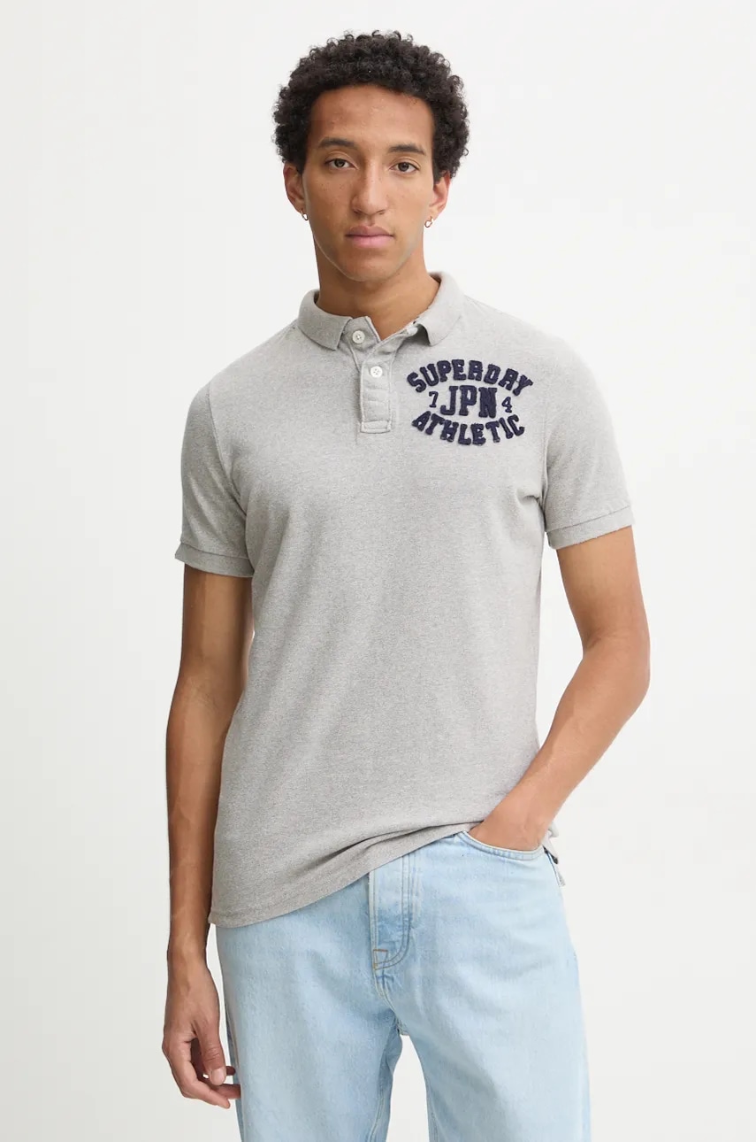 Superdry polo de bumbac culoarea gri, cu imprimeu, M1110396A-41Q