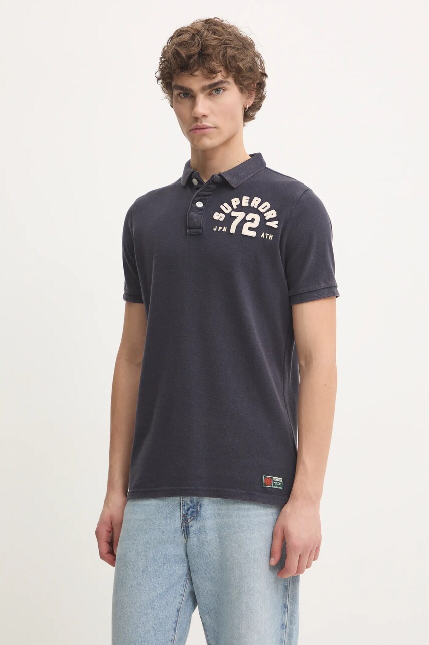 Levně Bavlněné polo tričko Superdry tmavomodrá barva, s aplikací, M1110396A-98T