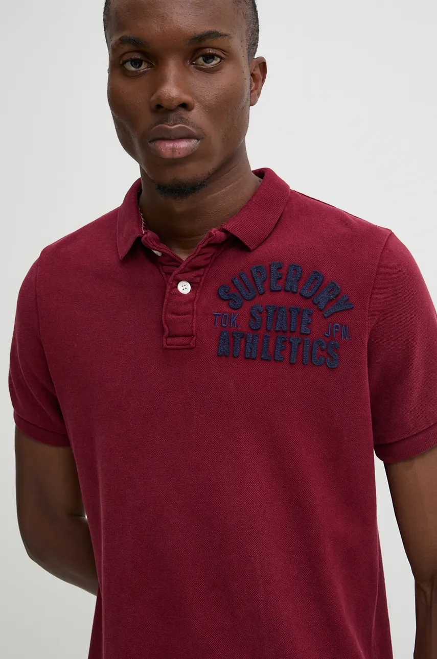 Superdry polo de bumbac culoarea bordo, cu imprimeu, M1110396A-TYP