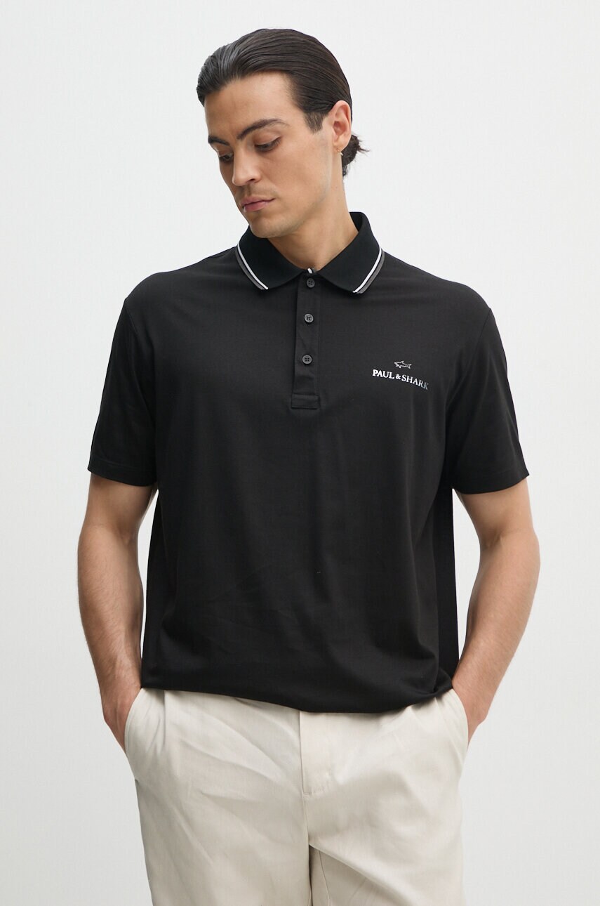 Paul&Shark polo de bumbac culoarea negru, cu imprimeu, 14311713