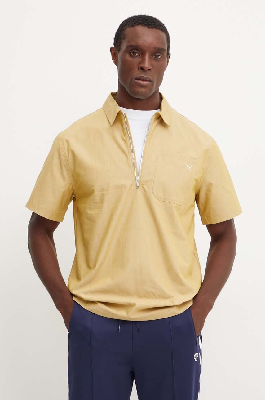 Puma polo de bumbac MMQ culoarea bej, neted, 626642