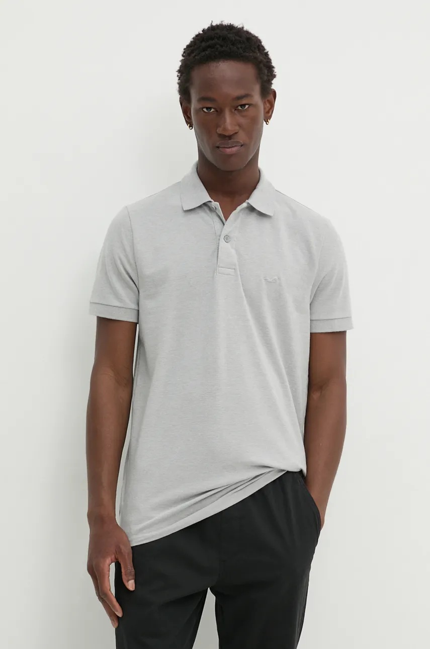 

Тениска с яка Hollister Co. в сиво с меланжов десен KI324-4178, Сив