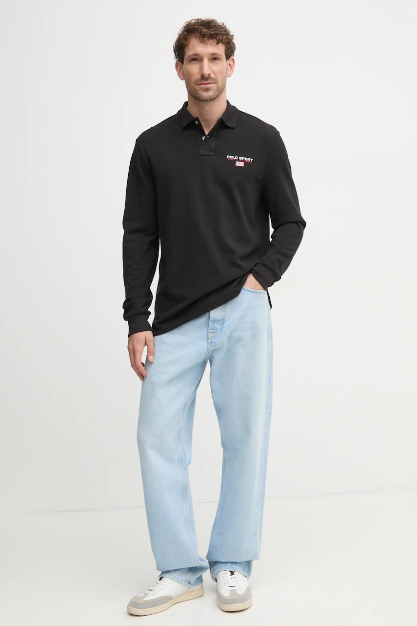 Хлопковый лонгслив Polo Ralph Lauren цвет чёрный однотонный 710961618 Хлопковый лонгслив Polo Ralph Lauren цвет чёрный однотонный 710961618