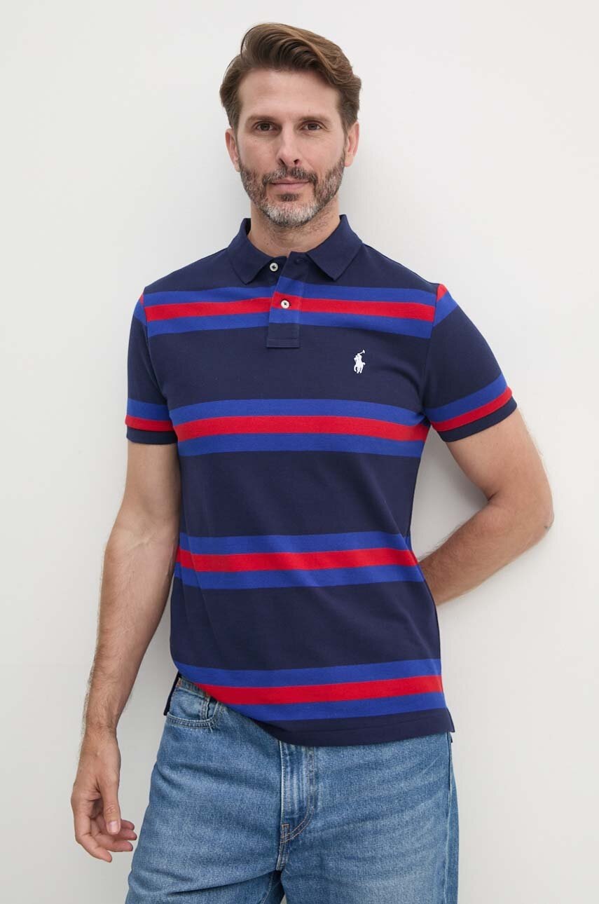 

Памучна тениска с яка Polo Ralph Lauren в тъмносиньо с десен 710951896, Тъмносин