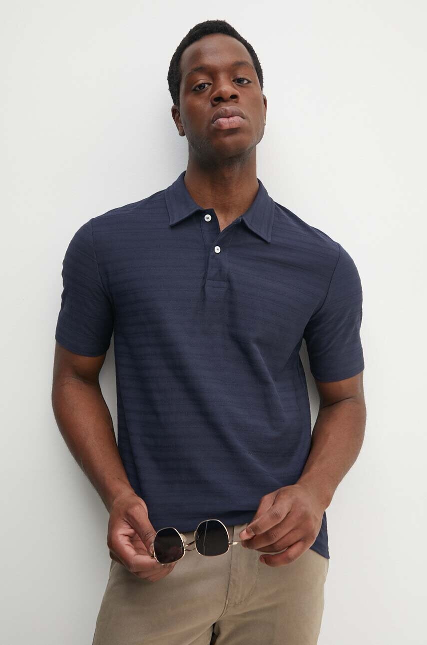 Gant polo de bumbac culoarea albastru marin, neted, 2022148
