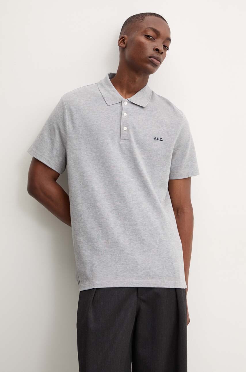 A.P.C. polo de bumbac polo standard GOTS culoarea gri, neted, COGWZ.H26342