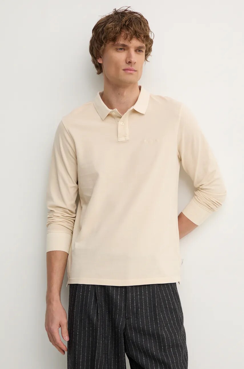 Pepe Jeans longsleeve din bumbac NEW OLIVER GD LS culoarea bej, neted, PM542213