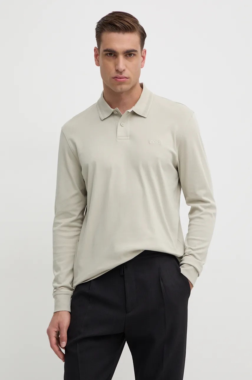 Boss Orange longsleeve din bumbac culoarea bej, neted, 50527525