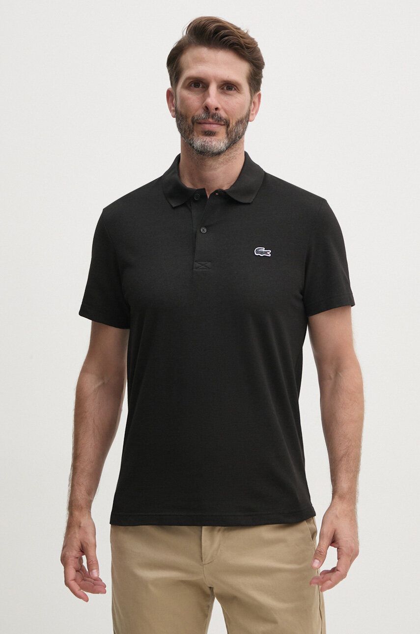 Lacoste tricou polo barbati, culoarea negru, neted, DH5522