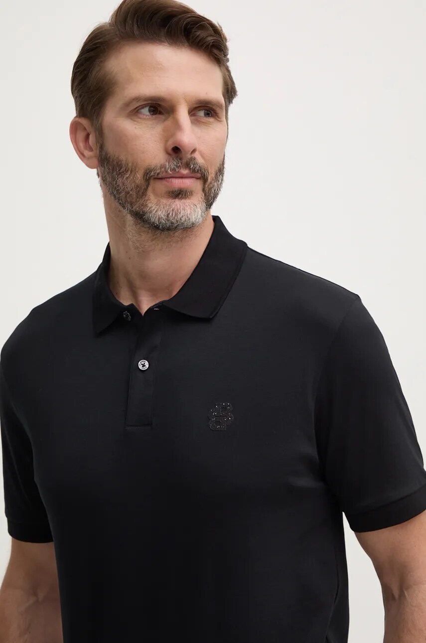 BOSS polo de bumbac culoarea negru, cu imprimeu, 50527665