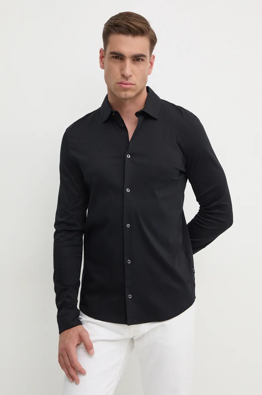BOSS camasa din bumbac barbati, culoarea negru, cu guler italian, slim, 50523932 BOSS camasa din bumbac barbati, culoarea negru, cu guler italian, slim, 50523932