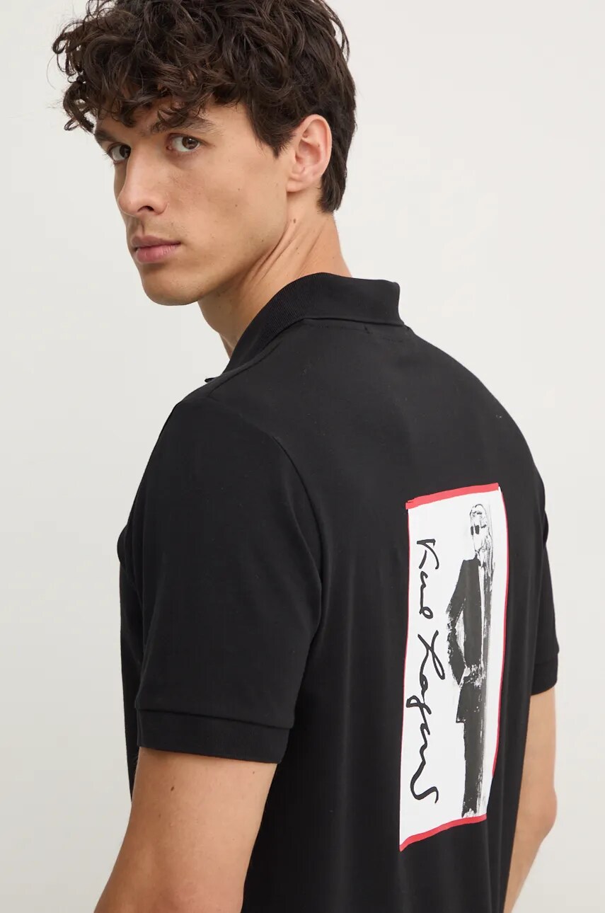 Karl Lagerfeld tricou polo barbati, culoarea negru, cu imprimeu, 544221.745026