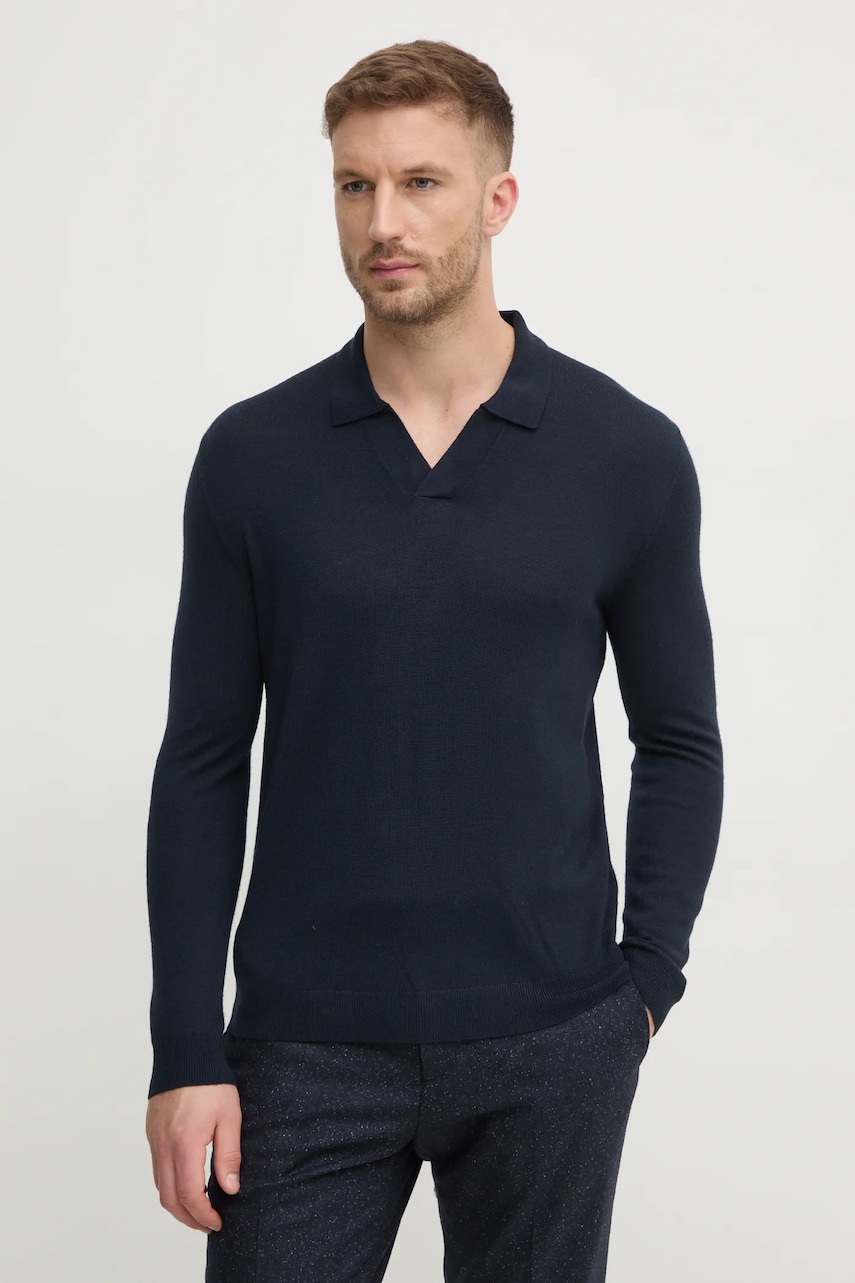 Sisley pulover de lana barbati, culoarea albastru marin, light, 11BAS300J