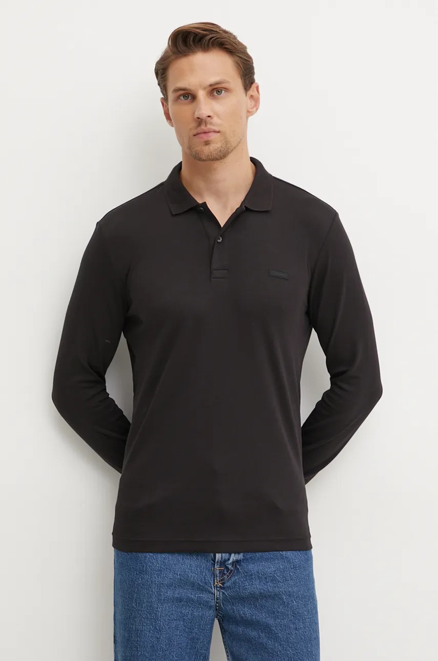 

Памучна блуза с дълги ръкави Calvin Klein в черно с изчистен дизайн K10K112750, Черен