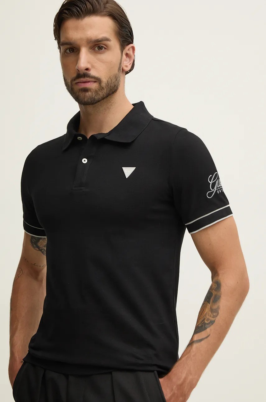 

Тениска с яка Guess LYLE в черно с апликация M4BP60.K7O64, Черен