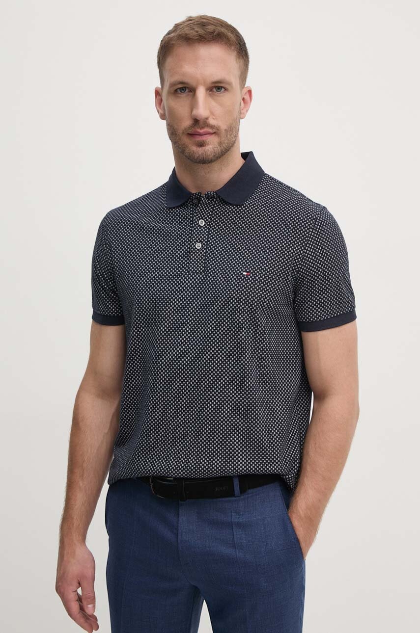 

Памучна тениска с яка Tommy Hilfiger в тъмносиньо с десен MW0MW33196, Тъмносин
