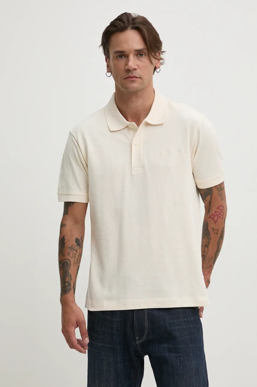 Levně Bavlněné polo tričko Guess Jeans béžová barva, M4BP29 KCJV1
